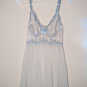 Dkny Blue and White Lace Chemise